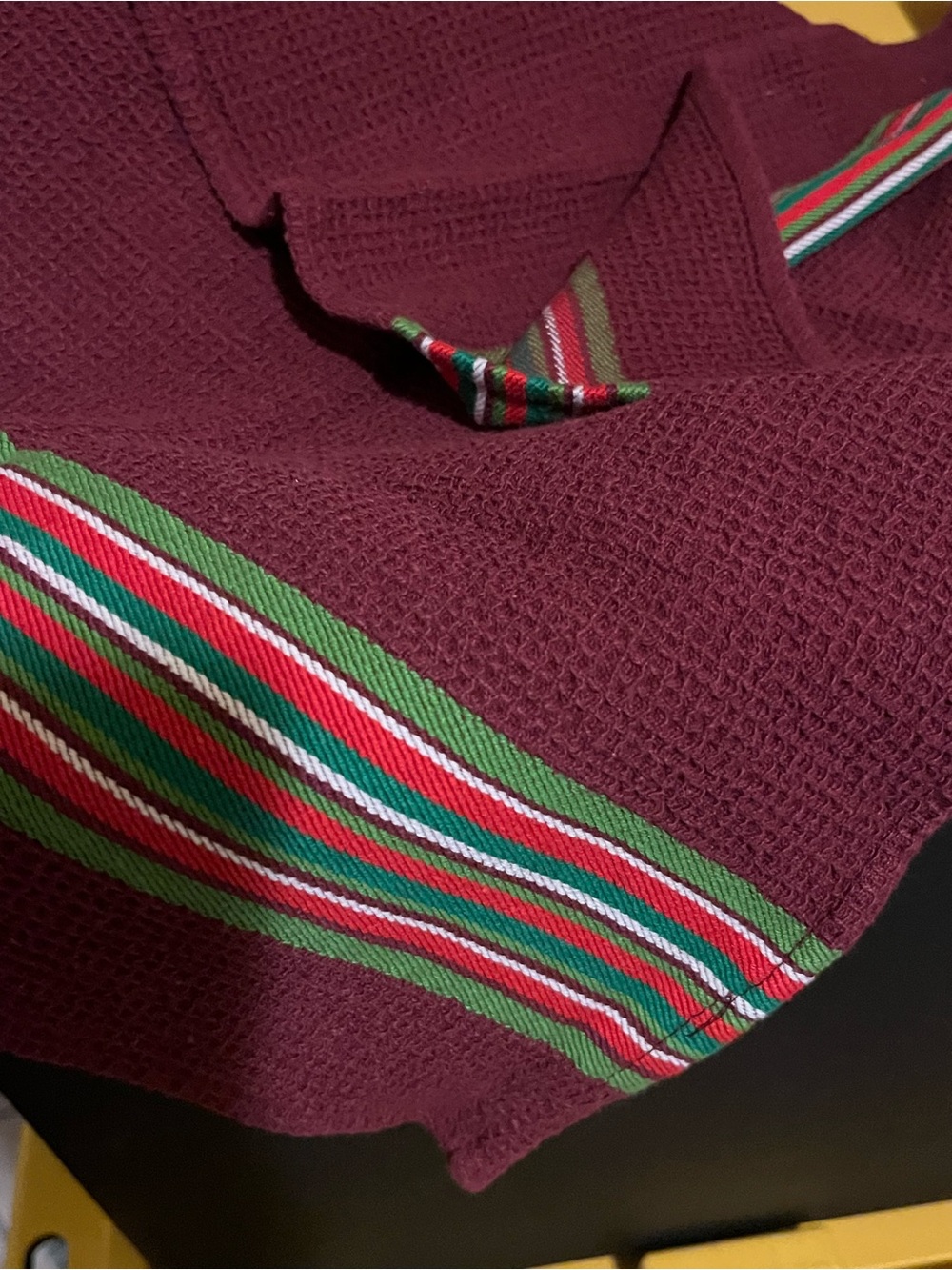 Bed Bath & Beyond Burgundy kitchen Towel with Red, Green and White Stripes